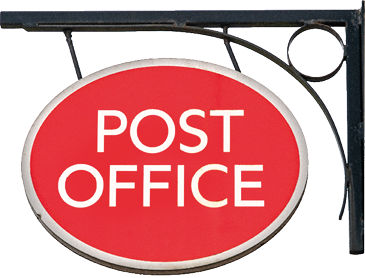 Gloucestershire, England - January 2020: Post Office sign in rural location, England, United kingdom