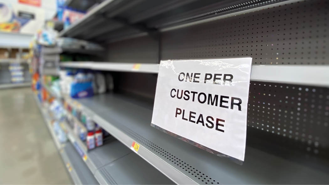 A view of empty shelves at a department store during the Coronavirus pandemic of 2020 
