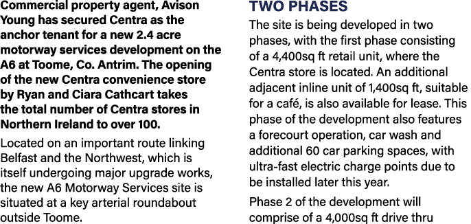 Commercial property agent, Avison Young has secured Centra as the anchor tenant for a new 2 4 acre motorway services    