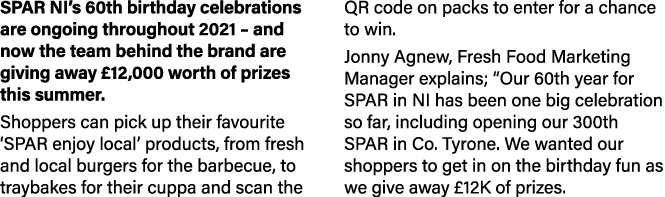 SPAR NI s 60th birthday celebrations are ongoing throughout 2021   and now the team behind the brand are giving away    