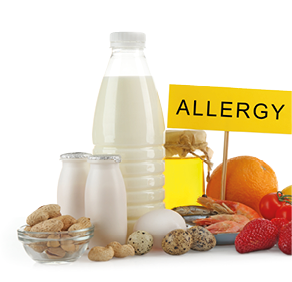 Set of allergic food isolated on white