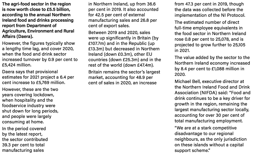 The agri-food sector in the region is now worth close to  5 5 billion, according to the annual Northern Ireland food    