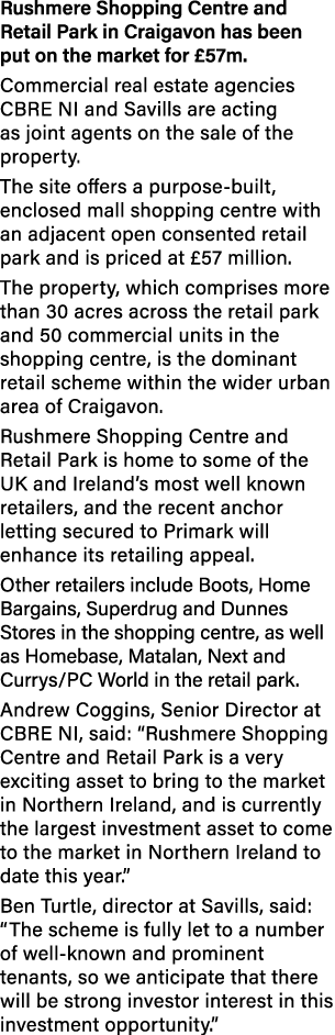 Rushmere Shopping Centre and Retail Park in Craigavon has been put on the market for  57m  Commercial real estate age   