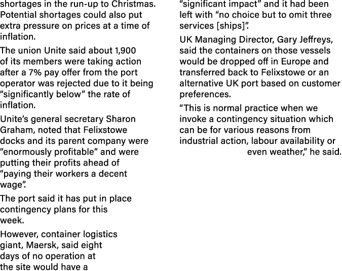 shortages in the run-up to Christmas  Potential shortages could also put extra pressure on prices at a time of inflat   