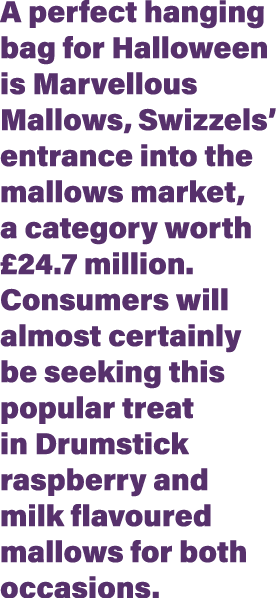 A perfect hanging bag for Halloween is Marvellous Mallows, Swizzels  entrance into the mallows market, a category wor   