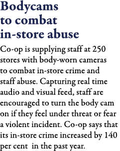 Bodycams to combat in-store abuse Co-op is supplying staff at 250 stores with body-worn cameras to combat in-store cr   
