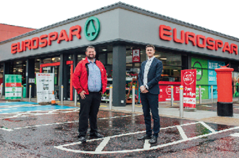 Store Manager of EUROSPAR Glenwell, Liam Russell is pictured with Area Manager Aidan McIvor from Henderson Group as the community supermarket reopens after a  665k refurbishment  