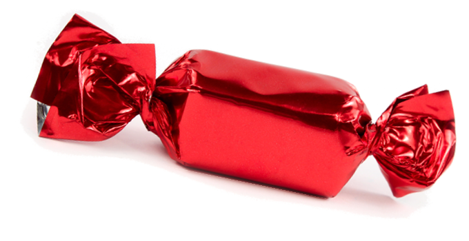 Single red candy wrapped isolated on white