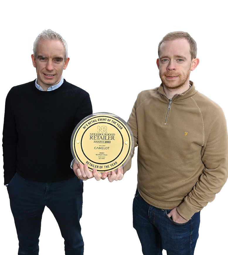 Tuesday 22nd November 2022 Jonathan and Terry McCullagh at McCullagh’s Classic store feature for NI Retailer of the Year at the Northern Ireland’s Neighbourhood Retailer at Omagh, Co. Tyrone. Pictures Oliver McVeigh