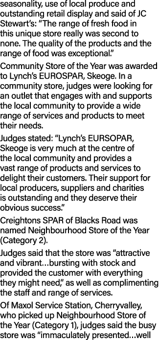 seasonality, use of local produce and outstanding retail display and said of JC Stewart’s: “The range of fresh food i...