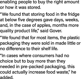 enabling people to buy the right amount or how it was stored   We found that storing food in the fridge at below five   