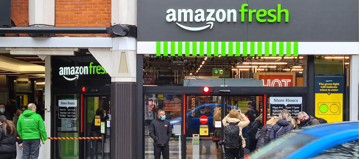 LONDON, UNITED KINGDOM - MARCH 4th 2020: Amazon opened its first Amazon Fresh store outside the US  The store is located in Ealing (West London)