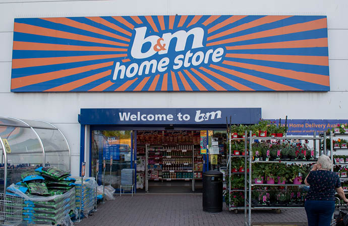 Bognor Regis, West Sussex, UK, July 08, 2019, B&M store in Bognor Regis retail park  