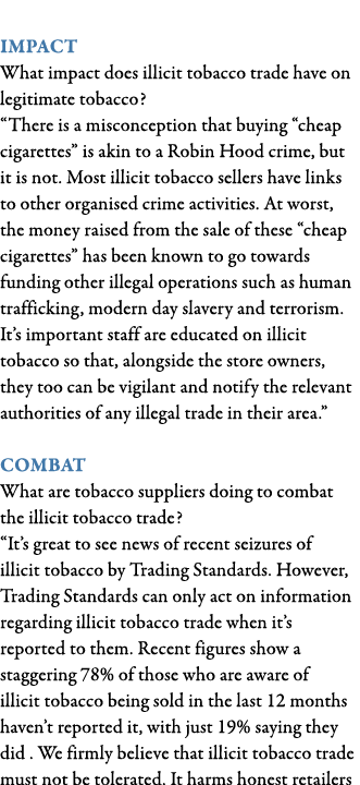  Impact What impact does illicit tobacco trade have on legitimate tobacco   There is a misconception that buying  che   