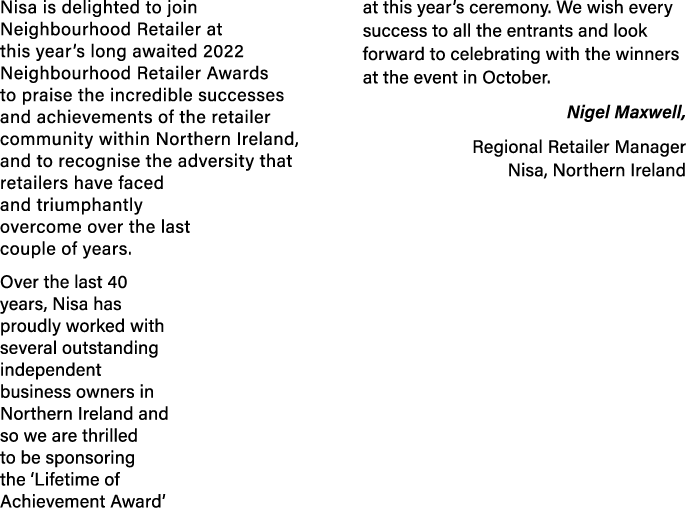 Nisa is delighted to join Neighbourhood Retailer at this year s long awaited 2022 Neighbourhood Retailer Awards to pr   