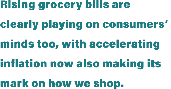 Rising grocery bills are clearly playing on consumers  minds too, with accelerating inflation now also making its mar   