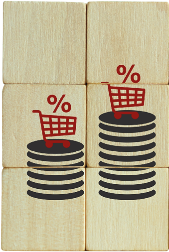 Inflation, growth of market basket or consumer price index concept   Decreasing purchasing power, inflation  Increasing in inflation worldwide   Wooden cube with inflation rate rising 