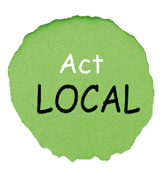 Think Global and Act Local text in red and green circles on white background  Business concept