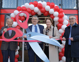 Charlie and Ruth Hamilton (centre) are pictured with Mr John Agnew, Chairman of Henderson Group and Martin Agnew, Joint Managing Director of Henderson Group, which owns the SPAR brand in Northern Ireland, at the opening of Hamilton s SPAR, Castlederg after its recent renovation  The store is now the biggest SPAR store in the UK offering bays of fresh, locally sourced groceries for the town 