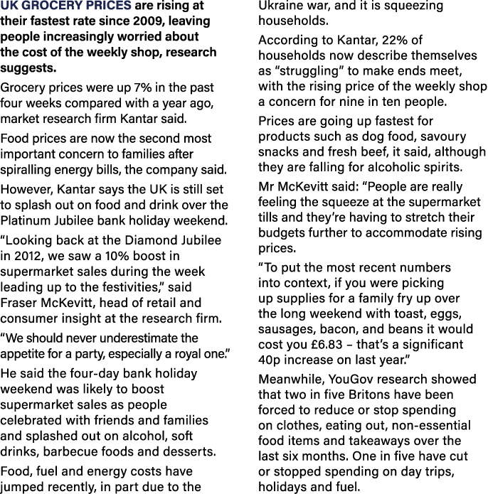 UK grocery prices are rising at their fastest rate since 2009, leaving people increasingly worried about the cost of    