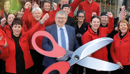 Staff at the newly refurbished Hamilton s SPAR, Castlederg celebrate the official opening of the store after its recent refurbishment  The store is now the biggest SPAR store in the UK, with its expansion offering 15 more new jobs for the local area  The store now offers over 100 bays of fresh and local groceries, an upgraded food-to-go area, Barista Bar coffee and an in-store butchery 