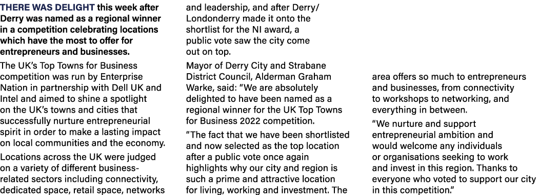 There was delight this week after Derry was named as a regional winner in a competition celebrating locations which h   