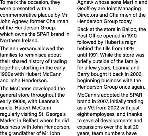 To mark the occasion, they were presented with a commemorative plaque by Mr John Agnew, former Chairman of the Hender   