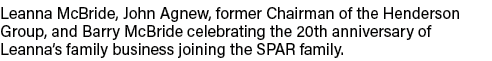 Leanna McBride, John Agnew, former Chairman of the Henderson Group, and Barry McBride celebrating the 20th anniversar   