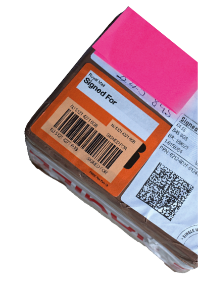 Birmingham UK, December 2019: Royal mail parcel signed for with stickers 