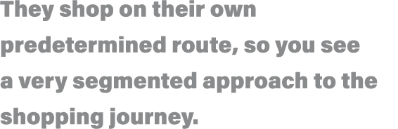 They shop on their own predetermined route, so you see a very segmented approach to the shopping journey 