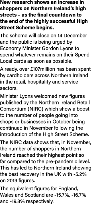 New research shows an increase in shoppers on Northern Ireland s high streets   as the final countdown to the end of    