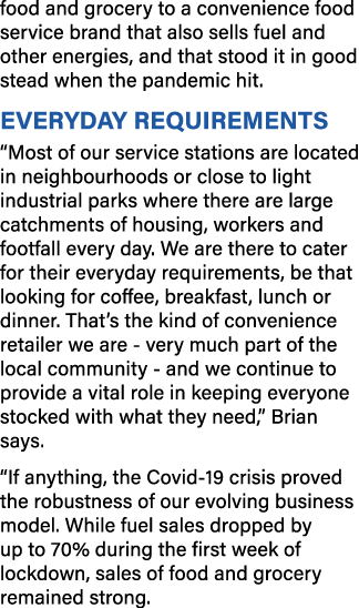 food and grocery to a convenience food service brand that also sells fuel and other energies, and that stood it in go   