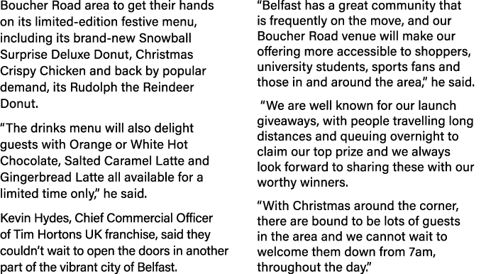 Boucher Road area to get their hands on its limited-edition festive menu, including its brand-new Snowball Surprise D   