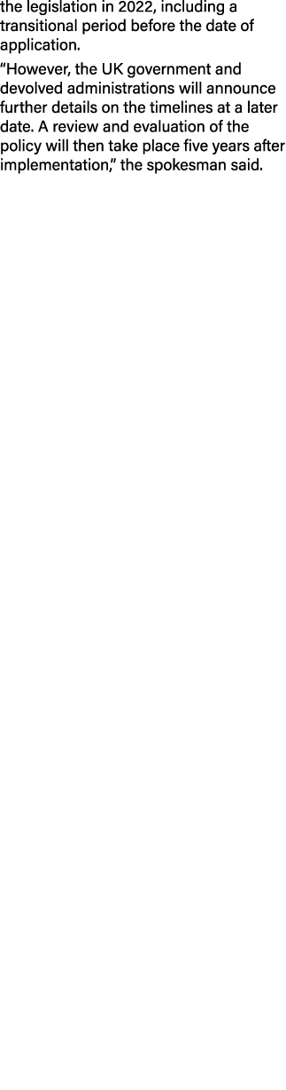 the legislation in 2022, including a transitional period before the date of application   However, the UK government    