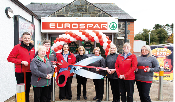 Team members Steven Barr, Jackie Reid, Sandra Logan, Rea Turner, Mary McCormick, Vicki McCullough, Nicola Barr, Linzi Moore and Michelle Megaw celebrate the official reopening of EUROSPAR Cullybackey after its recent renovations  The all-new EUROSPAR provides a unique supermarket shopping experience in the heart of the community 