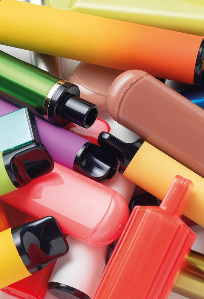 Disposable e-cigarette pattern  The concept of modern smoking, vaping and nicotine  Top view