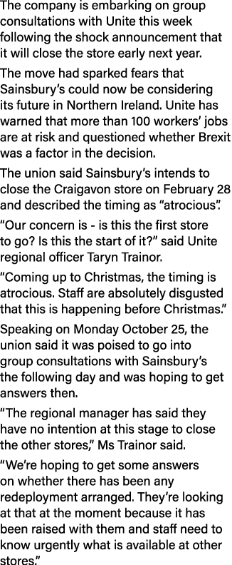 The company is embarking on group consultations with Unite this week following the shock announcement that it will cl   