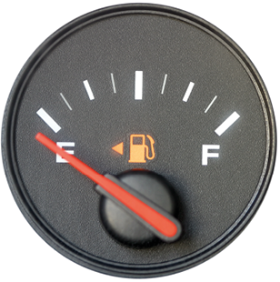 Vehicle fuel gauge on empty  Isolated in white