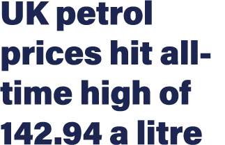 UK petrol prices hit all-time high of 142 94 a litre