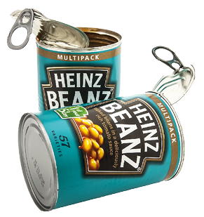 SWINDON, UK - JANUARY 6, 2014: Two Cans of Heinz Beanz baked beans in tomato sauce isolated on white background  