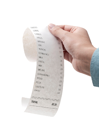 Woman checking a grocery receipt Isolated on white background