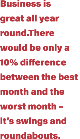 Business is great all year round There would be only a 10% difference between the best month and the worst month   it   
