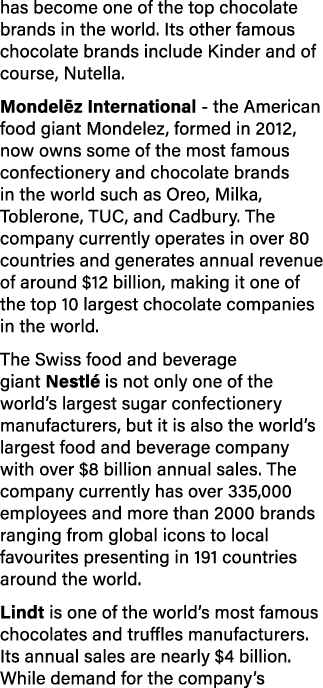 has become one of the top chocolate brands in the world  Its other famous chocolate brands include Kinder and of cour   