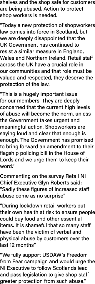 shelves and the shop safe for customers are being abused  Action to protect shop workers is needed   Today a new prot   