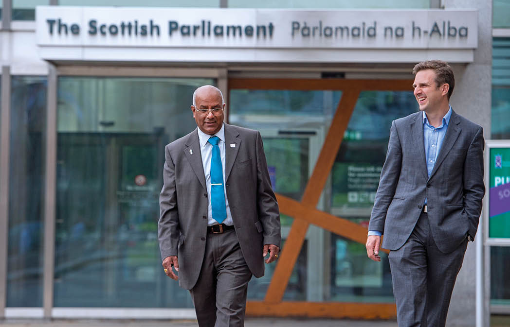 Independent retailers praise new law giving them greater protection against crime   A former police officer who was the victim of an attack in his shop has praised a landmark new law offering shop workers greater protection    Hussan Lal, 59, was kicked in the chest when he confronted six men barging into his food shop    Mr Lai visited the Scottish Parliament today (Monday, August 23) to personally  thank Daniel Johnson, a Labour MSP and former retailer, who brought in a Private Members Bill to offer retailers more protection against crime    