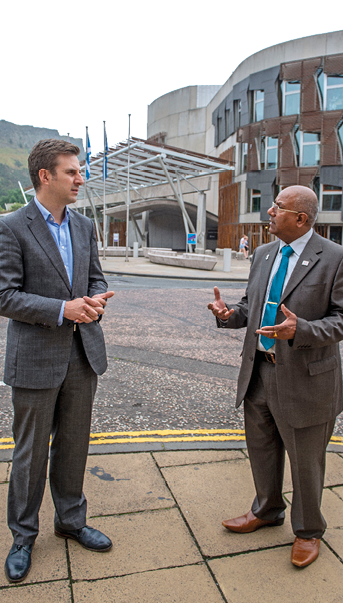 Independent retailers praise new law giving them greater protection against crime   A former police officer who was the victim of an attack in his shop has praised a landmark new law offering shop workers greater protection    Hussan Lal, 59, was kicked in the chest when he confronted six men barging into his food shop    Mr Lai visited the Scottish Parliament today (Monday, August 23) to personally  thank Daniel Johnson, a Labour MSP and former retailer, who brought in a Private Members Bill to offer retailers more protection against crime    