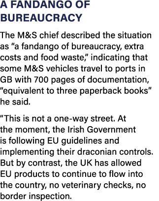 A fandango of bureaucracy The M&S chief described the situation as  a fandango of bureaucracy, extra costs and food w   