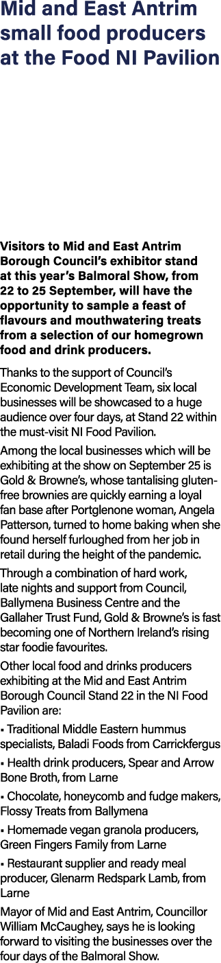 Mid and East Antrim small food producers at the Food NI Pavilion Visitors to Mid and East Antrim Borough Council s ex   