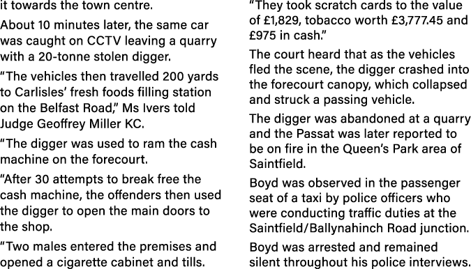 it towards the town centre  About 10 minutes later, the same car was caught on CCTV leaving a quarry with a 20-tonne    