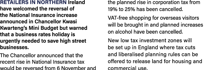 Retailers in Northern Ireland have welcomed the reversal of the National Insurance increase announced in Chancellor K   